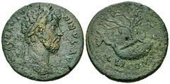 Marcus Aurelius AE26, Corinth Marcus Aurelius (161-180 AD). AE26 (10.12 g), Corinth, Corinthia.Obv. M AVR ANTONINVS AVG, laureate bust right, drapery on far shoulder.Rev. CLI COR, Melikertes-Palaimon 