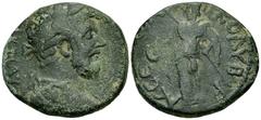Marcus Aurelius AE27, Kolybrassos Marcus Aurelius (161-180 AD). AE 27 (18.04), Kolybrassos, Cilicia. Obv. AYT KAIC ANTΩNEINOC, Laureate, draped and cuirassed bust right. Rev. KOΛYBPACCEWN, Athena hold