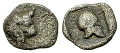 Phokian League, AR Hemiobol Phokian League, Federal coinage . AR Hemiobol (7 mm, 0.38 g), c. 485-480 BC. Obv. Profile head and neck of bull to right; behind, ΦO. Rev. Corinthian helmet right within in
