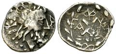 Elis AR Hemidrachm, ex BCD Elis, under the Achaean League. AR Hemidrachm (15-17 mm, 1.96 g), c. third quarter of 1st Century BC. Obv. Laureate head of Zeus right, AK before. Rev. Central monogram; abo