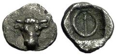 Phlious Tetartemorion, ex BCD Phlious, Phliasia. AR Tetartemorion (6 mm, 0.21 g), c. end 5th to early 4th Century BC. Obv. Facing head of bull. Rev. Φ in incuse square. Williams 301 (same dies) Extrem
