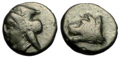 Uncertain Asia Minor mint, AE10 Uncertain mint in Asia minor . AE Hemichalkous (10 mm, 1.09 g), c. early 4th Century BC. Obv. Head of Hera wearing stephane left. Rev. Head of wolf to left. BCD 1120 ( 