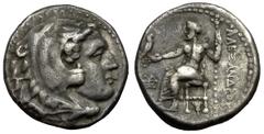 Alexander III. "the Great" AR Drachm, lifetime issue Kings of Macedon . Alexander III. "the Great" (336-323 BC). AR Drachm (15-16 mm, 4.13 g), Sardis, c. 334-323 BC. Obv. Head of Herakles right, weari