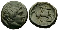 Philip II of Macedon AE 16 Kings of Macedon. Philip II (359-336 BC). AE 16 (6.28 g). Obv. Head of Apollo right, wearing tainia. Rev. ΦΙΛΙΠΠΟΥ, Youth on horseback right, prora below. SNG ANS 854; SNG M