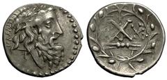 Elis (under the Achaean League) AR Hemidrachm, c. 40s-30s, ex BCD Elis , under the Achaean League. AR Hemidrachm (16 mm, 2.22 g), c. 40s-30s BC. Obv. Laureate head of Zeus right, KAΛΛIΠΠOY behind. Rev