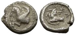 Kelenderis AR Hemiobol, very rare Kelenderis , Cilicia. AR Hemiobol (7 mm, 0.39 g), c. 380-330 BC. Obv. Forepart of Pegasos left. Rev. Forepart of goat left, looking back; KEΛ above. SNG BN 99 var. (O