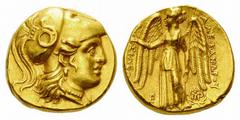 Alexander the Great AV Stater, "Babylon" mint Kings of Macedon. Alexander III "the Great" (336-323 BC). AV Stater (8.52 g), c. 323-317 BC, "Babylon" mint. Obv. Head of Athena wearing Corinthian helmet
