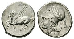 Corinth AR Stater, c. 300 BC Corinth , Corinthia. AR Stater (20-22 mm, 8.15 g), c. 300 BC. Obv. Pegasos flying left, Ϙ below. Rev. Head of Athena left, wearing laureate corinthian helmet; B below; mon
