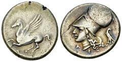 Corinth AR Stater, c. 375-300 BC Corinthia, Corinth. AR Stater (20-22 mm, 8.38 g), c. 375-300 BC. Obv. Pegasos flying left, Koppa below. Rev. Helmeted head of Athena left; A-P flanking neck truncation