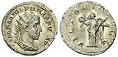 Philippus I Arabs AR Antoninianus, Victory reverse Philippus I Arabs (244-249 AD). AR Antoninianus (3.90 g, 22-23 mm), Roma (Rome), 244-247 AD. Obv. IMP M IVL PHILIPPVS AVG, Radiate, draped and cuiras