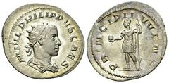 Philip II AR Antoninianus, Prince of the Youth reverse Philippus I. Arabs (244-249 AD) for Philippus II. Caesar . AR Antoninianus (22-24 mm, 4.08 g), Rome, 244-247 AD. Obv. M IVL PHILIPPVS CAES, radia