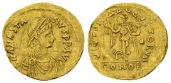 Anastasius I AV Tremissis Anastasius I (491-518 AD). AV Tremissis (15 mm, 1.36 g), Constantinopolis. Obv. D N ANASTASIVS P P AVG, diademed, draped and cuirassed bust right. Rev. VICTORIA AVGVSTORVM, V