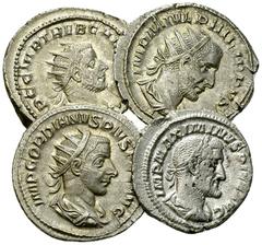 Lot of 4 Roman silver coins Lot of four (4) Roman silver coins. Maximinus Thrax, AR Denarius. Gordianus III Pius, AR Antoninianus. Philip I Arabs, AR Antoninianus. Trebonianus Gallus, AR Antonininus. 
