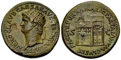 Nero AE Dupondius, temple of Janus reverse Nero (54-68 AD). AE Dupondius (29 mm, 15.33 g), Rome, Obv. NERO CLAVD CAESAR AVG GER P M TR P IMP P P, Radiate head left. Rev. PACE P R TERRA MARIQ PARTA IAN