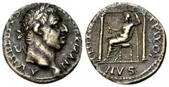 Vitellius AR Denarius, Jupiter Maximus Capitolinus reverse Vitellius (AD 69). AR Denarius (17 mm, 3.35 g), Lugdunum, c. March-July AD 69. Obv. A VITELLIVS IMP GERMAN, Laureate head right, globe at poi