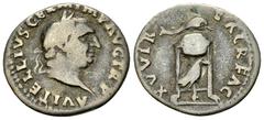 Vitellius AR Denarius, Tripod/dolphin reverse Vitellius (69 AD). AR Denarius (17-19 mm, 2.77 g), Rome. Obv. A VITELLIVS GERM IMP AVG TR P, Laureate head right. Rev. XV VIR SACR FAC, Tripod-lebes with 