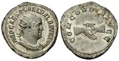 Balbinus AR Antoninianus, clasped hands reverse Balbinus (238 AD). AR Antoninianus (23 mm, 4.00 g), Rome, April-June 238 AD. Obv. IMP CAES D CAEL BALBINVS AVG, radiate, draped and cuirassed bust right