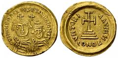 Heraclius AV Solidus, Ravenna, rare Heraclius (610-641 AD), with Heraclius Constantinus. AV Solidus (20 mm, 4.30 g), Ravenna, 613 AD. Obv. DD NN H?RACLIVS ?T H?RA CONST, Crowned busts of Heraclius on 