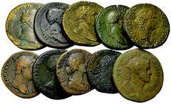 Lot of 10 Roman AE coins Lot of 10 (ten) Roman AE coins. 9 sestertii: Domitian, Traian (3), Hadrian (3), Faustina II, and Caracalla. 1 Provincial medallion: Gordian III Pius. Mostly fine. (10) Lot sol