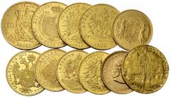 Lot of 11 AV coins Lot of 11 AV coins, totaling 46.03 g of fine gold: Austria, 8 Florin 1892 Austria, 4 Florin 1892 Austria, 10 Corona 1912 Austria, 20 Corona 1915 Austria, Ducat 1915 Hungary, 4 Forin