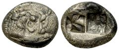 Kroisos AR 1/2 Stater (Siglos), c. 560-546 BC Kings of Lydia. Kroisos (c. 560-546 BC). AR 1/2 Stater (Siglos) (13-16 mm, 5.10). Obv. Confronted foreparts of lion and bull. Rev. Incuse punch. Rosen 664