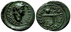 Nero AE Semis, c. 64 AD Nero (54-68 AD). AE Semis (21 mm, 3.51 g). Rome, c. 64 AD. Obv. NERO CAES AVG IMP, Laureate head to right. Rev. CERT QVINQ ROM C / SC, Table, seen from front and right, bearin 