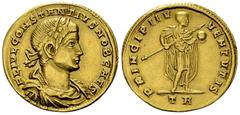 Constantius II Caesar AV Multiplum of 1 1/2 solidi Constantine I 'the Great' (306-337 AD) for Constantius II Caesar. AV Multiplum of 1 1/2 solidi (22-23 mm, 6.43 g), Trier, 326/327 AD. Obv. FL IVL CON