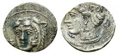 Cilicia, uncertain, AR Obol, 4th century BC Cilicia. Uncertain mint. AR Obol (10 mm, 0.66 g), 4th century BC. Obv. Head of Herakles facing slightly left, wearing lion skin headdress. Rev. Head of Aphr