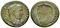 Maximinus II Daia brockage AE Nummus Maximinus II Daia (305-313 AD). AE Nummus (20 mm, 5.54 g), Antioch. Obv. IMP C GAL VAL MAXIMINVS P F AVG, Laureate head to right. Rev. Same, incuse. Very fine.