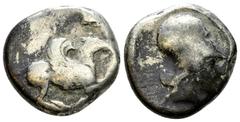 Corinth AR Stater, c. 500 BC Corinthia, Corinth. AR Stater (17-18 mm, 8.22 g), c. 500 BC. Obv. Pegasus flying left; Koppa below. Rev. Head of Athena left, wearing Corinthian helmet. Ravel 110; Pegasi 