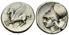 Corinth AR Stater, c. 375-300 BC Corinthia, Corinth. AR Stater (21 mm, 8.41 g), c. 375-300 BC. Obv. Pegasus flying left; Koppa below. Rev. Head of Athena left, wearing Corinthian helmet; behind, Δ and