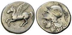 Corinth AR Stater, c. 375-300 BC Corinthia, Corinth. AR Stater (21-22 mm, 8.40 g), c. 375-300 BC. Obv. Pegasus flying left; Koppa below. Rev. Head of Athena left, wearing Corinthian helmet; behind, co