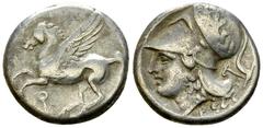 Corinth AR Stater, c. 375-300 BC Corinthia, Corinth. AR Stater (20-21 mm, 8.41 g), c. 375-300 BC. Obv. Pegasus flying left; Koppa below. Rev. Head of Athena left, wearing Corinthian helmet; below, A-P