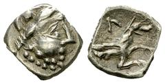 Laranda AR Obol, c. 324/323 BC Lycaonia, Laranda. AR Obol (8-10 mm, 0.53 g), c. 324/3 BC. Obv. Head of Herakles to right. Rev. Forepart of a wolf right; Λ above. SNG Levante 227; SNG von Aulock 8656; 