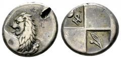 Chersonesos AR Hemidrachm Thrace, Chersonesos. AR Hemidrachm (12-13 mm, 2.37 g), c. 386-338 BC. Obv. Forepart of lion right, head reverted. Rev. Quadripartite incuse square with alternating raised and