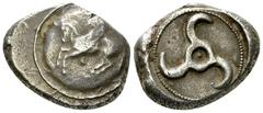 Dynasts of Lycia, uncertain, AR Stater, c. 460-440 BC Dynasts of Lycia. Uncertain. AR Stater (16-21 mm, 9.68 g), c. 460-440 BC. Obv. Pegasos flying left on round shield; pellet below. Rev. Triskeles i