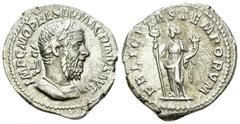 Macrinus AR Denarius, Felicitas reverse Macrinus (217-218 AD). AR Denarius (19-21 mm, 3.63 g), Rome. Obv. IMP C M OPEL SEV MACRINVS AVG, Laureate and cuirassed bust to right. Rev. FELICITAS TEMPORVM, 