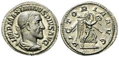 Maximinus I Thrax AR Denarius, Victory reverse Maximinus I Thrax (235-238 AD). AR Denarius (19-20 mm, 3.08 g), Rome. Obv. IMP MAXIMINVS PIVS AVG, Laureate, draped and cuirassed bust right, seen from b