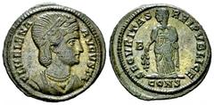 Helena AE Nummus, Constantinopolis Helena (324-329 AD). AE Follis (19-20 mm, 3.04 g), Constantinopolis, 326-327. Obv. FL HELENA AVGVSTA, draped bust to right. Rev. SECVRITAS REI PVBLICE, Securitas sta