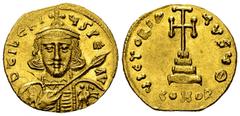 Tiberius III Apsimar AV Solidus, rare Tiberius III Apsimar (698-705 AD). AV Solidus (19-20 mm, 4.40 g), Constantinople. Obv. D TIbERIVS PE AV, crowned and cuirassed bust facing, with short beard, hold
