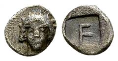 Kolophon AR Tetartemorion, c. 490-400 BC Ionia, Kolophon. AR Tetartemorion (5-6 mm, 0.27 g), c. 490-400 BC. Obv. Laureate and veiled head of Apollo facing. Rev. TE monogram within incuse square. SNG V