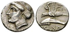 Ancient Coins Sinope AR Drachm, c. 330-300 BC Paphlagonia, Sinope. AR Drachm (16-17 mm, 4.93 g), c. 330-300 BC. Dios, magistrate. Obv. Head of nymph to left, with triple pendant earring, pearl necklac