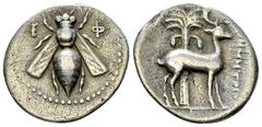 Ancient Coins Ephesos AR Drachm, c. 202-150 BC Ionia, Ephesos. AR Drachm (16-18 mm, 3.91 g), c. 202-150 BC. Demetrios magistrate. Obv. E - Φ, Bee. Rev. [Δ]HMHTPIO[Σ], Stag standing right before palm t