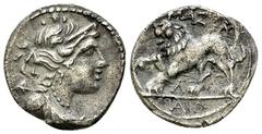 Ancient Coins Massalia AR Drachm, c. 150-100 BC Gaul, Massalia. AR Drachm (16 mm, 2.47 g), c. 150-100 BC. Obv. Draped bust of Artemis to right, wearing stephane, bow and quiver over shoulder. Rev. MAΣ