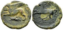 Ancient Coins Syracuse AE Tetras, c. 367-357 BC Sicily, Syracuse. Dionysios II (367-357 BC). AE Tetras (?) (24 mm, 8.02 g). “Kainon” issue. Obv. Griffin springing to left; below, grasshopper to left. 