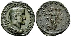 Maximinus I AE Sestertius, German victory reverse Maximinus I Thrax (235-238 AD). AE Sestertius (30-31 mm, 23.60 g), Rome. Obv. MAXIMINVS PIVS AVG GERM, laureate, draped and cuirassed bust to right, s