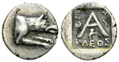 Argos AR Triobol, c. 90-50 BC Argolis, Argos. AR Triobol (15 mm, 2.22 g), c. 90-50 BC. Euthykles, magistrate. Obv. Forepart of wolf at bay to right. Rev. Large A; E-Y/Θ-Y/KΛEOΣ in three lines around; 