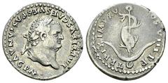 Titus AR Denarius, Dolphin coiled around anchor reverse Titus (79-81). AR Denarius (17-18 mm, 3.23 g), Rome, 80 AD. Obv. IMP TITVS CAES VESPASIAN AVG P M, Laureate head ro right. Rev. TR P IX IMP XV C