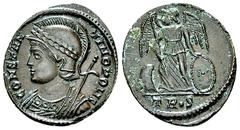 Constantinopolis commemorative AE Nummus, Treveri Constantine I (306-337 AD). AE Nummus (17-18 mm, 2.40 g), Treveri, 332/333. Commemorative Issue. Obv. CONSTANTINOPOLIS, Laureate and helmeted bust of 