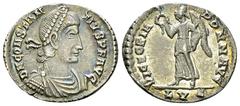 Constantius II AR Siliqua, Victory reverse Constantius II (337-361 AD). AR Siliqua (16-18 mm, 2.18 g), Lugdunum, 360-363. Obv. D N CONSTANTIVS P F AVG, Pearl-diademed, draped and cuirassed bus to righ